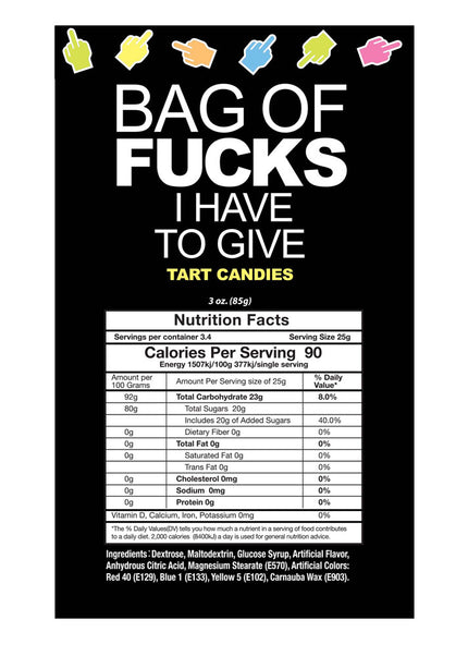 Bag Of Fucks I Have To Give - Fruit Flavoured Lollies - 85 gram Bag