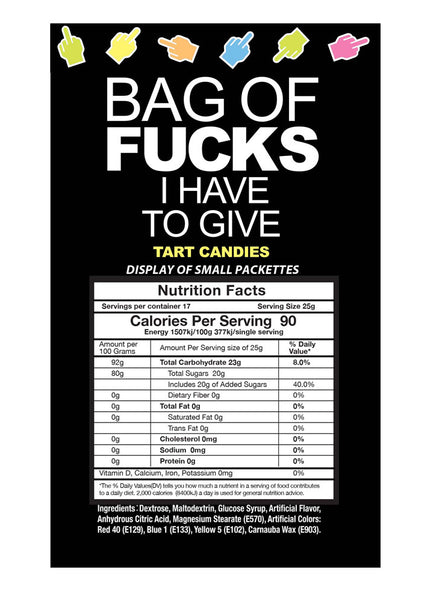 Bag Of Fucks I Have To Give - Display - Fruit Flavoured Lollies - Counter Display of 100 Mini Packs