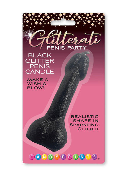 Glitterati Black Glitter Penis Candle - Black 10 cm Penis Party Candle
