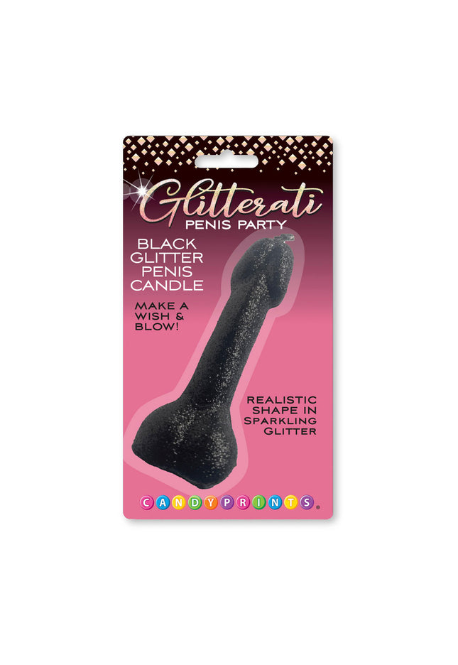 Glitterati Black Glitter Penis Candle - Black 10 cm Penis Party Candle
