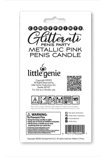 Glitterati Metallic Pink Penis Candle - Rose Gold 10 cm Penis Party Candle