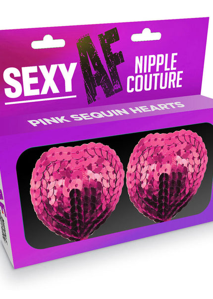 Sexy AF - Nipple Couture Pink Hearts - Pink Sequin Reuseable Nipple Pasties