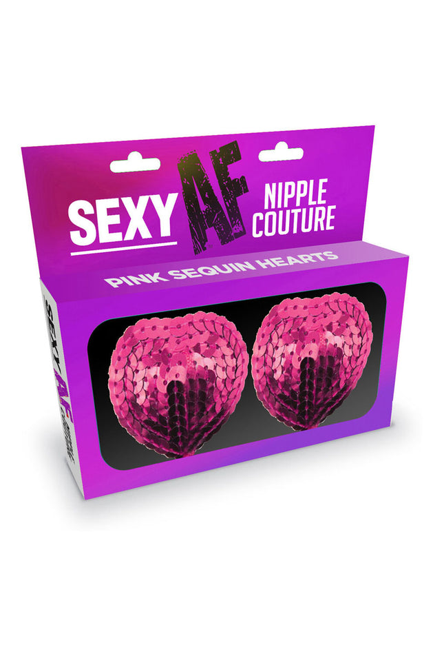 Sexy AF - Nipple Couture Pink Hearts - Pink Sequin Reuseable Nipple Pasties