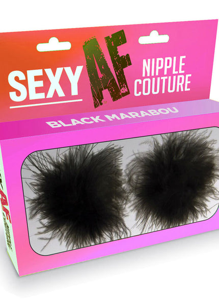 Sexy AF - Nipple Couture Black Marabou - Black Marabou Reuseable Nipple Pasties