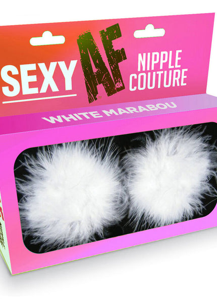 Sexy AF - Nipple Couture White Marabou - White Marabou Reuseable Nipple Pasties