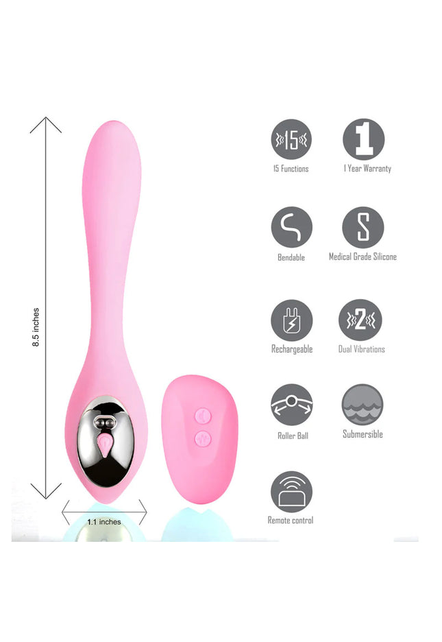 Maia Harmonie - Pink - Pink 21.6 cm USB Rechargeable Vibrator with Wireless Remote