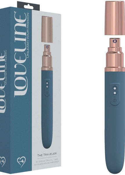 LOVELINE The Traveler - Blue - Blue 17.6 cm USB Rechargeable Vibrator with Lube Applicator