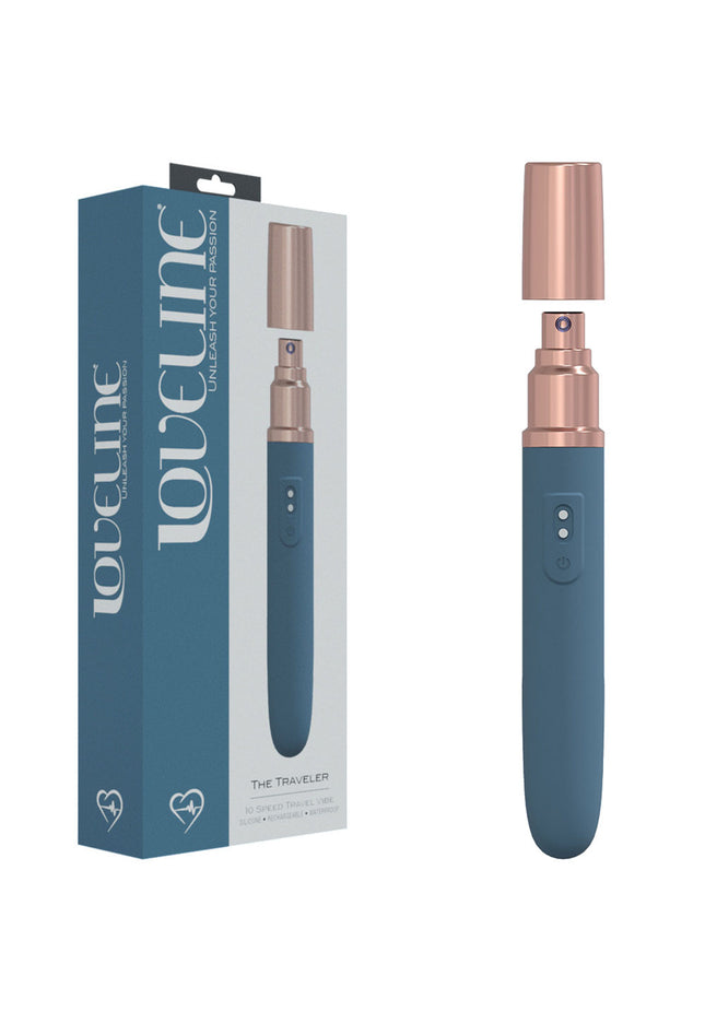 LOVELINE The Traveler - Blue - Blue 17.6 cm USB Rechargeable Vibrator with Lube Applicator