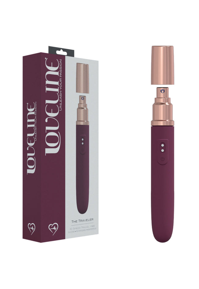 LOVELINE The Traveler - Burgundy - Burgundy 17.6 cm USB Rechargeable Vibrator with Lube Applicator