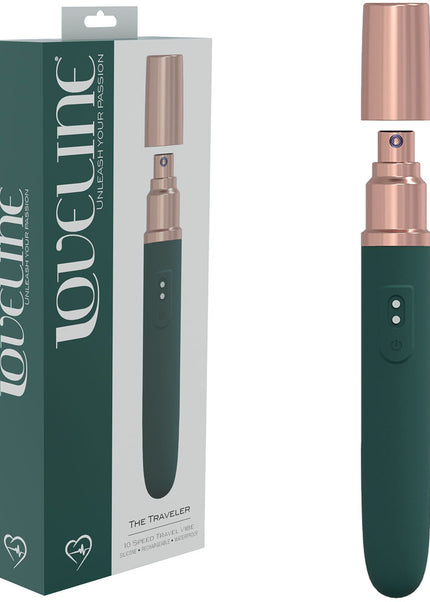 LOVELINE The Traveler - Green - Green 17.6 cm USB Rechargeable Vibrator with Lube Applicator