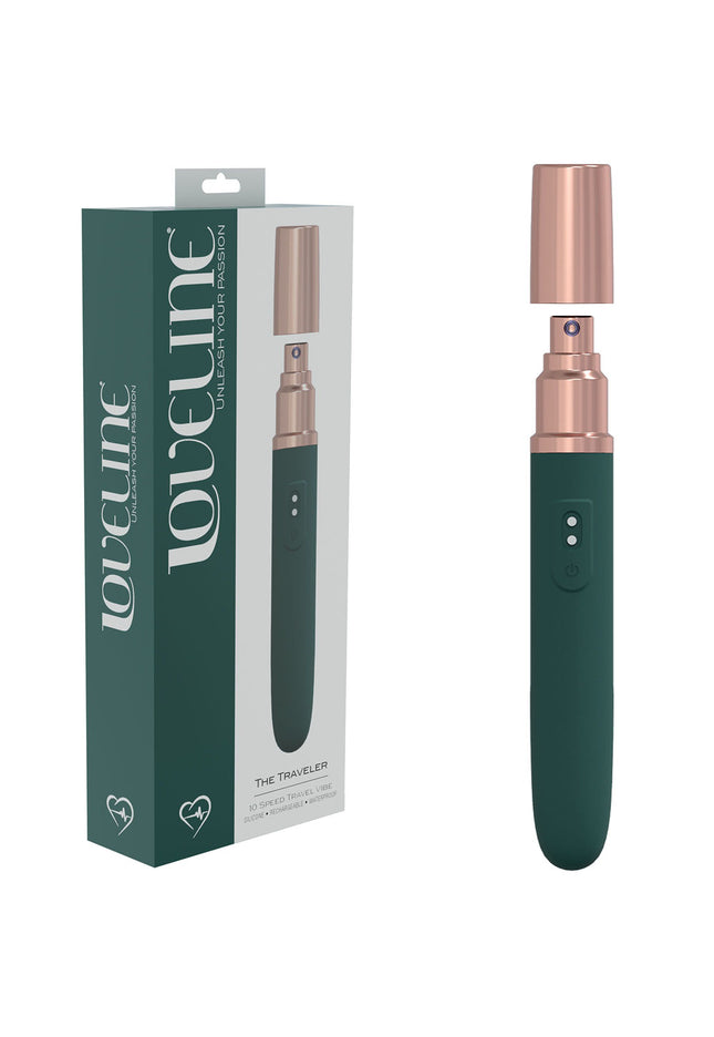 LOVELINE The Traveler - Green - Green 17.6 cm USB Rechargeable Vibrator with Lube Applicator