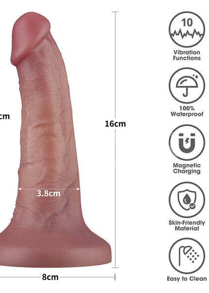 Dual Density Power Cock - 6 Inch Flesh - Flesh 16 cm USB Rechargeable Vibrating Dong