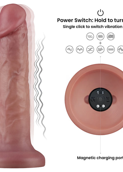 Dual Density Power Cock - 8 Inch Flesh - Flesh 20 cm USB Rechargeable Vibrating Dong