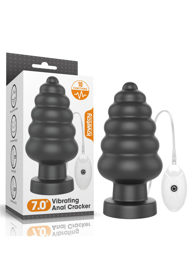 King Sized 7'' Vibrating Anal Cracker - Black 17.8 cm XL Vibrating Butt Plug