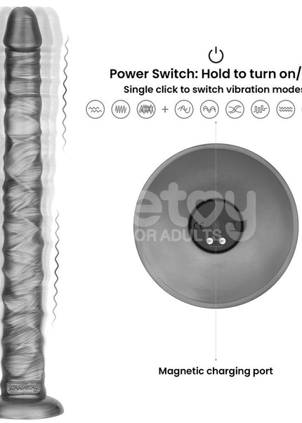 King Sized Vibrating Vibrax Slider - Grey 40.8 cm (16'') USB Rechargeable Vibrating Dildo