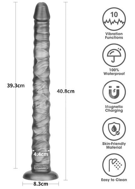 King Sized Vibrating Vibrax Slider - Grey 40.8 cm (16'') USB Rechargeable Vibrating Dildo