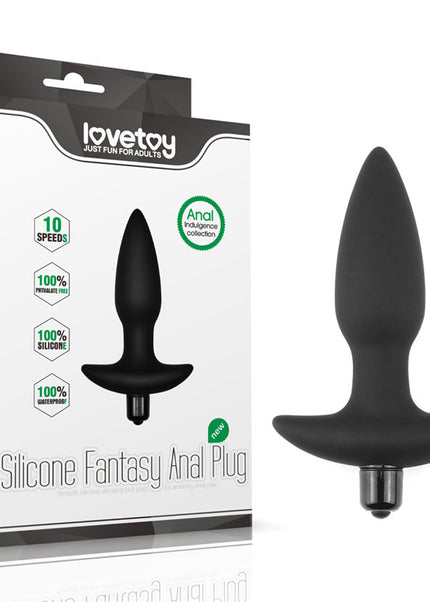 Anal Indulgence Collection Silicone Fantasy Anal Plug - Black 14.5 cm Vibrating Butt Plug