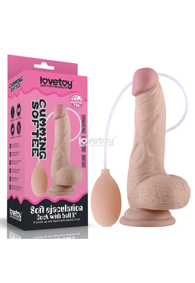 Cumming Softee Soft Ejaculation Cock 8'' with Balls - Flesh 20.3 cm Squirting Dong