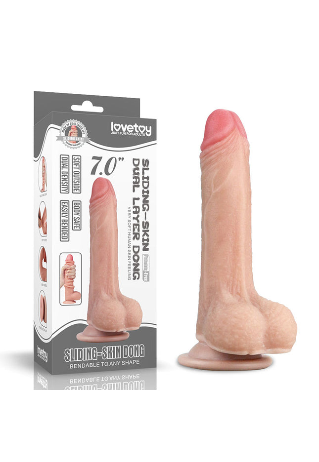 Sliding Skin Dual Layer Dong - Flesh 17.8 cm (7'') Dong with Flexible Skin