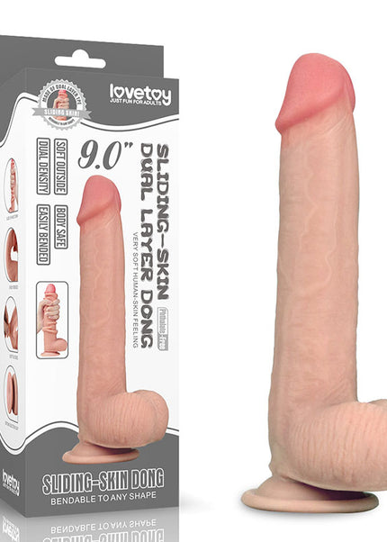 Sliding Skin Dual Layer Dong - Flesh 23 cm (9'') Dong with Flexible Skin