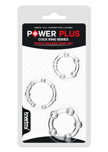 Power Plus Triple Beaded Ring Set - Clear Cock Rings - Set of 3
