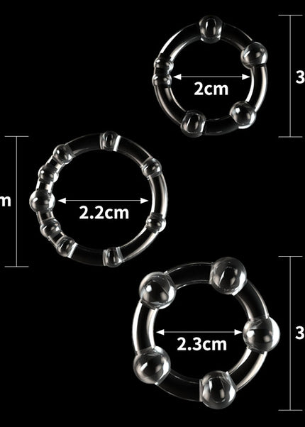 Power Plus Triple Beaded Ring Set - Clear Cock Rings - Set of 3