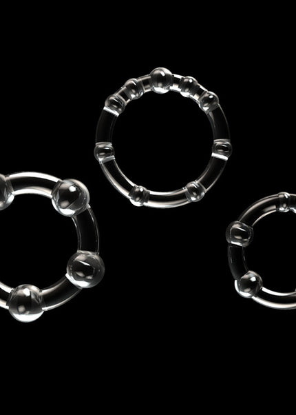 Power Plus Triple Beaded Ring Set - Clear Cock Rings - Set of 3