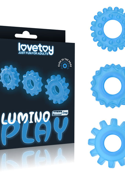 Lumino Play Penis Rings 3 Pack - Glow in the Dark Blue Cock Rings - Set of 3