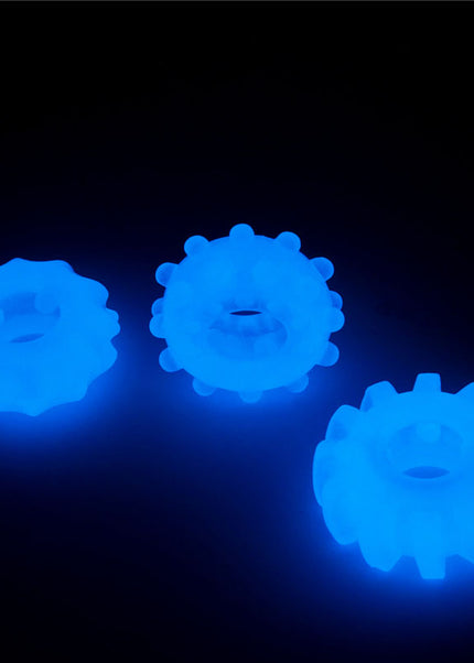 Lumino Play Penis Rings 3 Pack - Glow in the Dark Blue Cock Rings - Set of 3