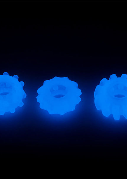 Lumino Play Penis Rings 3 Pack - Glow in the Dark Blue Cock Rings - Set of 3