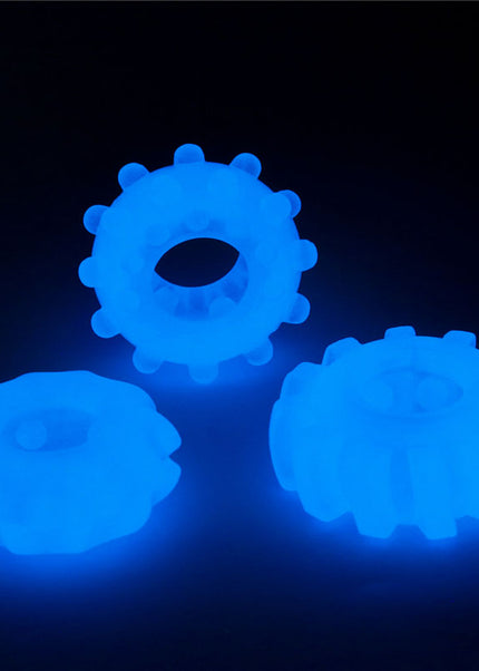 Lumino Play Penis Rings 3 Pack - Glow in the Dark Blue Cock Rings - Set of 3