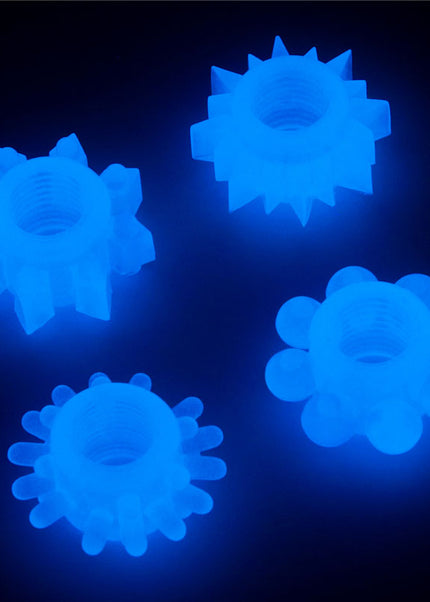 Lumino Play Penis Rings 4 Pack - Glow in the Dark Blue Cock Rings - Set of 4