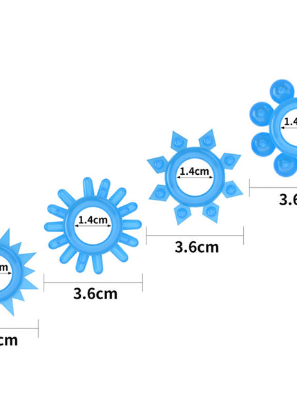 Lumino Play Penis Rings 4 Pack - Glow in the Dark Blue Cock Rings - Set of 4