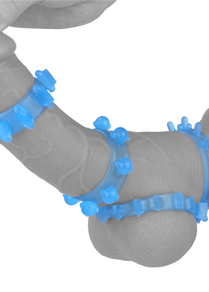 Lumino Play Penis Rings 4 Pack - Glow in the Dark Blue Cock Rings - Set of 4