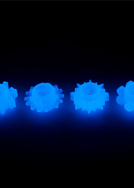Lumino Play Penis Rings 4 Pack - Glow in the Dark Blue Cock Rings - Set of 4