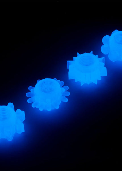 Lumino Play Penis Rings 4 Pack - Glow in the Dark Blue Cock Rings - Set of 4