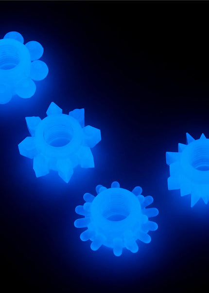 Lumino Play Penis Rings 4 Pack - Glow in the Dark Blue Cock Rings - Set of 4