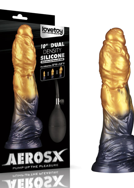 Aerosx 10 Inch Dual Density Inflatable Dildo - Gold/Blue 33 cm Inflatable Fantasy Dildo