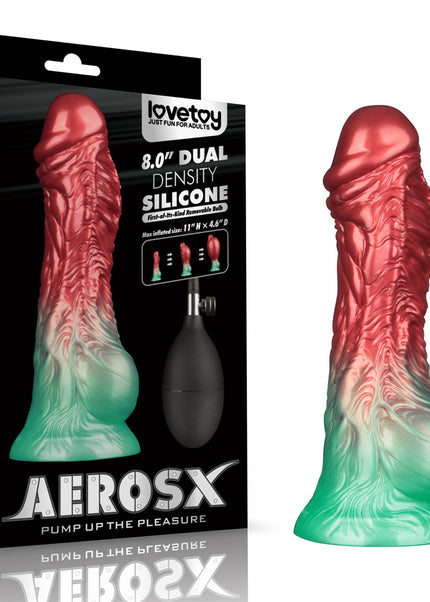 Aerosx 8 Inch Dual Density Inflatable Dildo - Red/Green 28 cm Inflatable Fantasy Dildo
