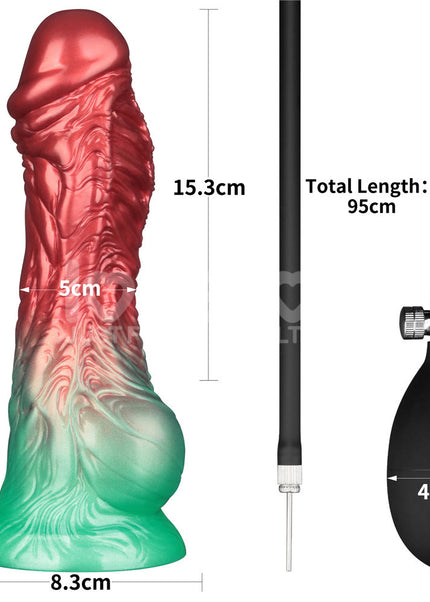 Aerosx 8 Inch Dual Density Inflatable Dildo - Red/Green 28 cm Inflatable Fantasy Dildo