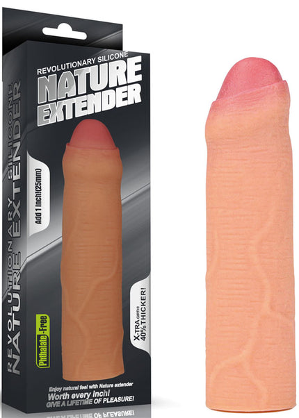 Nature Extender 1'' Silicone Uncut Sleeve - Flesh 2.5 cm Penis Extender Sleeve