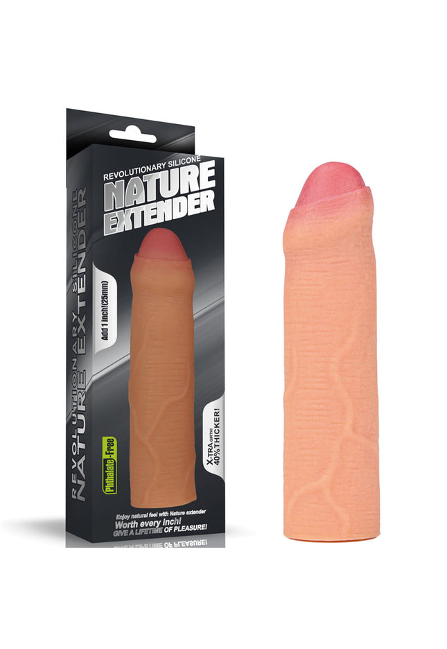 Nature Extender 1'' Silicone Uncut Sleeve - Flesh 2.5 cm Penis Extender Sleeve