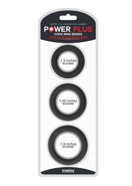 Power Plus Soft Silicone Snug Ring - Black Cock Rings - Set of 3 Sizes