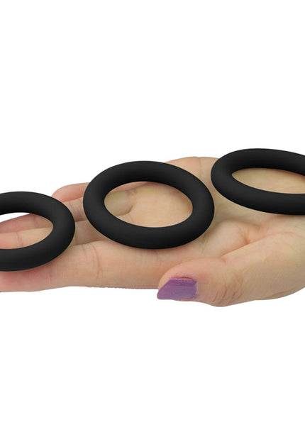 Power Plus Soft Silicone Snug Ring - Black Cock Rings - Set of 3 Sizes