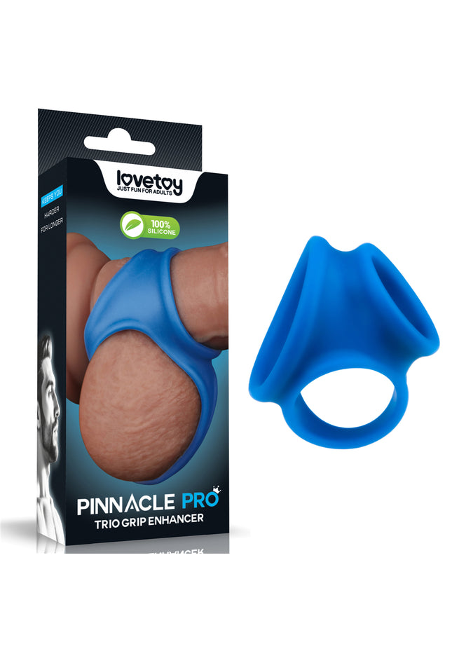 Pinnacle Pro Trio Grip Enhancer - Blue Cock & Balls Ring