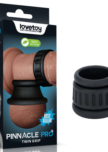 Pinnacle Pro Twin Grip Enhancer - Black Cock & Balls Ring