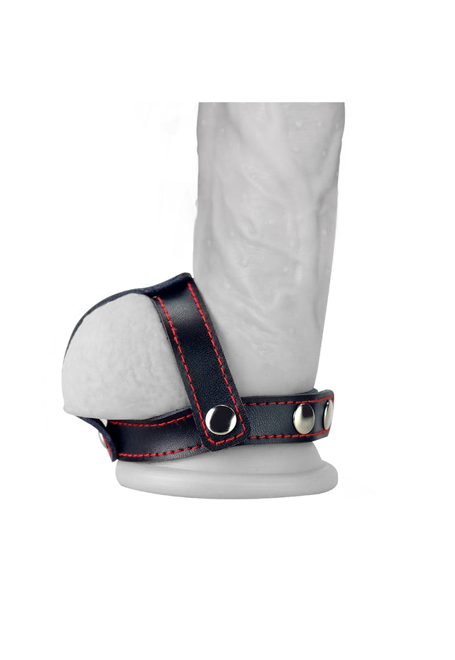 Bondage Fetish T-Style Leather Cock Ring with Ball Divider - Black Cock Ring