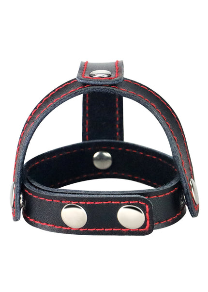 Bondage Fetish T-Style Leather Cock Ring with Ball Divider - Black Cock Ring