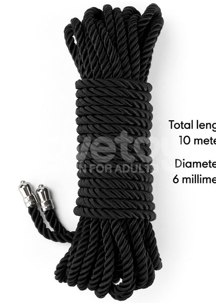 Rebellion Reign Silky Bondage Rope - Black - Black Bondage Rope - 10 metre length