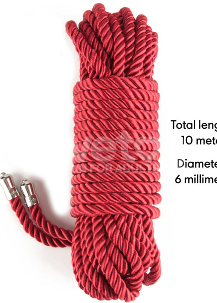 Rebellion Reign Silky Bondage Rope - Red - Red Bondage Rope - 10 metre length
